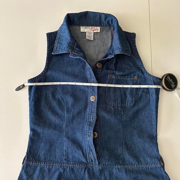 Vintage Tower Hill Sport 100% cotton sleeveless dark wash mini jean dress - Picture 5 of 12